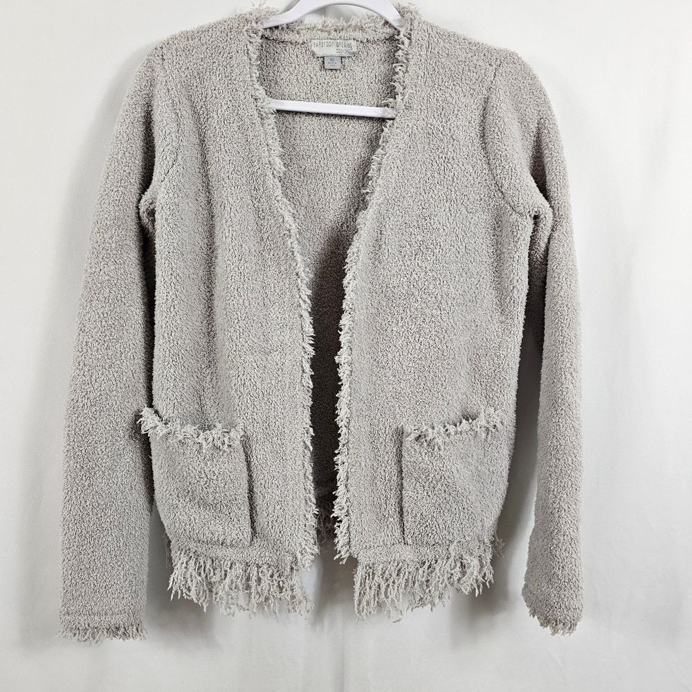 Barefoot Dreams CozyChic Fringed Jacket In Gray Purple - Size XS
